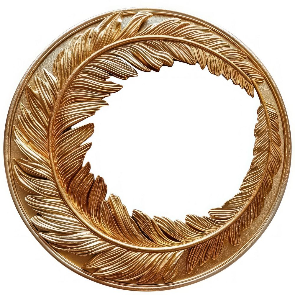 Nouveau art of feather frame gold jewelry circle.