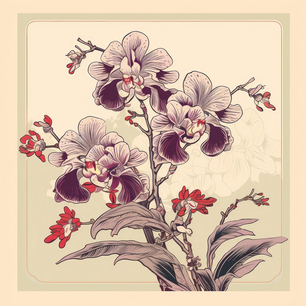 Frame isolated royal orchid bouquet art pattern flower.