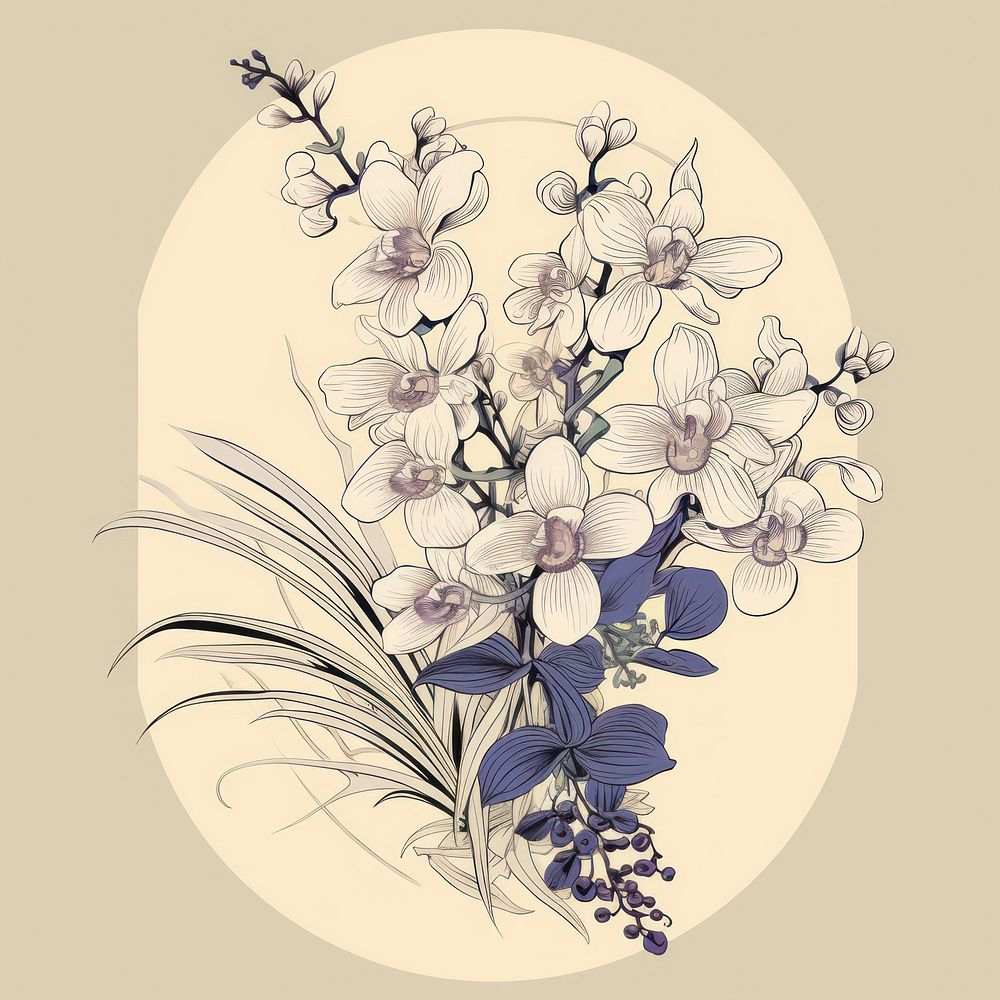 Frame isolated royal orchid bouquet pattern drawing flower.