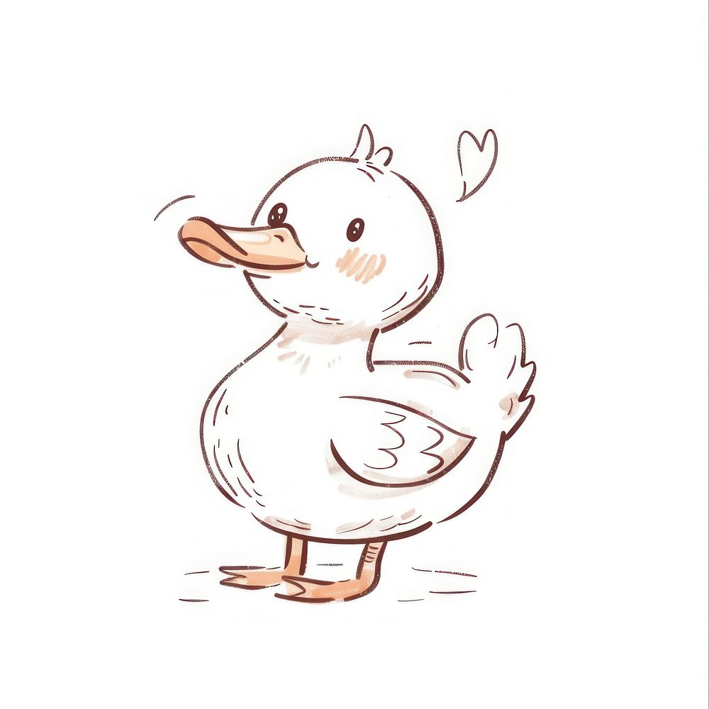 Hand drawn doodle cute happy duck drawing animal sketch.