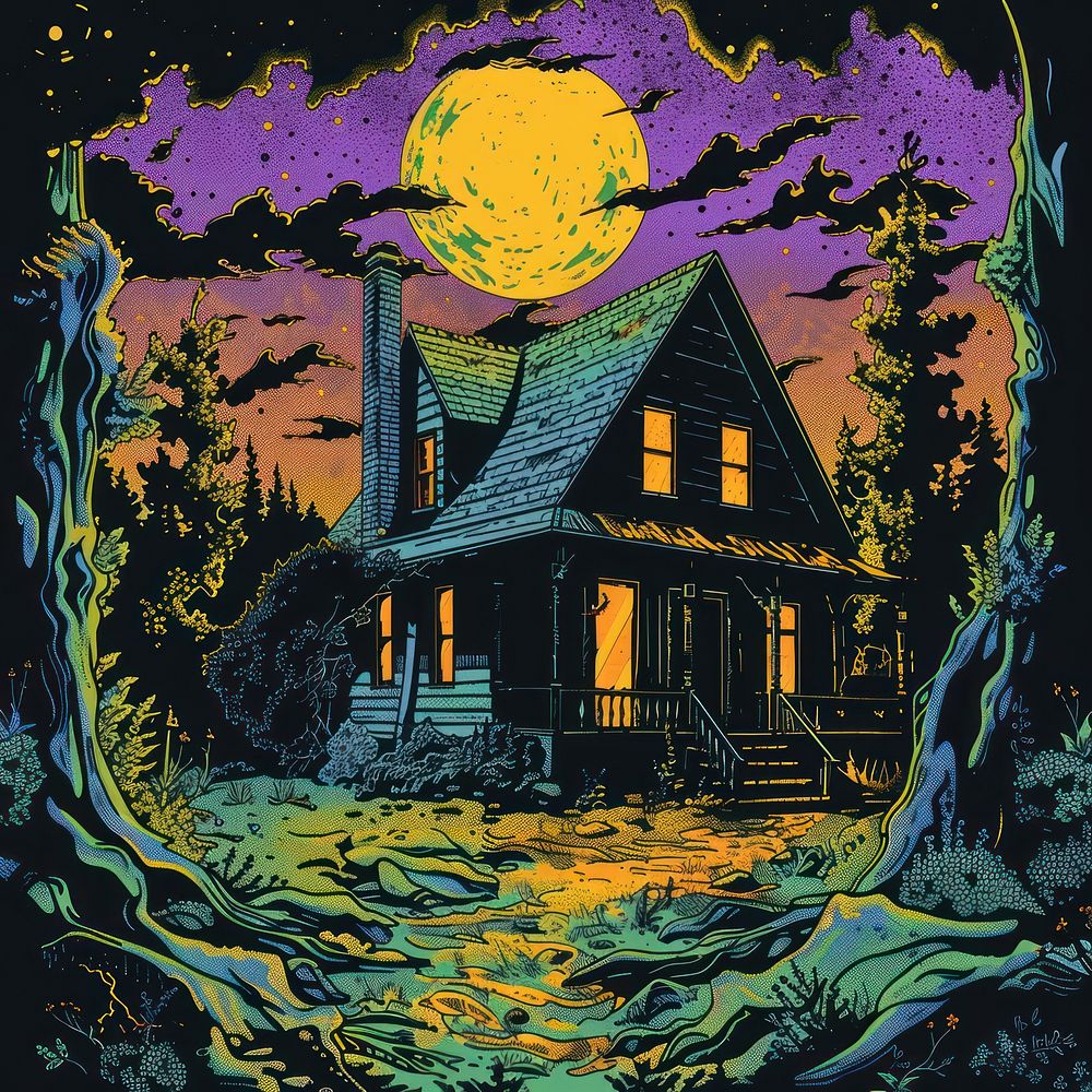 Vector illustrated of a witch house architecture building outdoors.