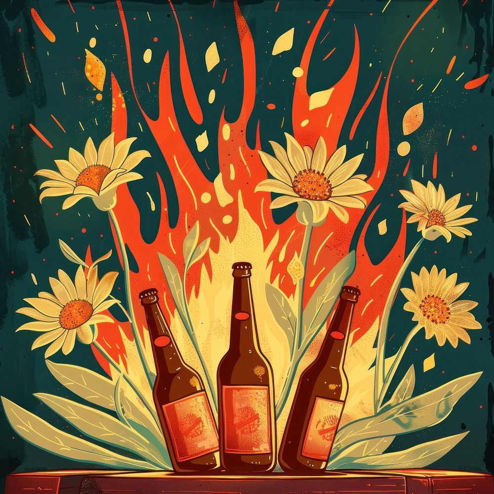 Vector illustrated of a daisy bottle beer painting.