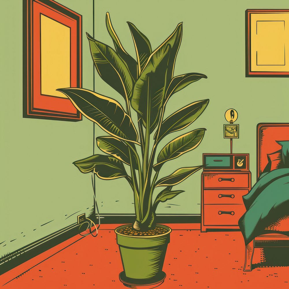 Vector illustrated of a indoor plant furniture bedroom indoors.