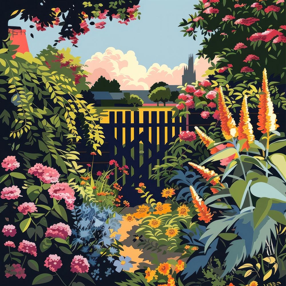 Vector illustrated of a garden art painting outdoors.