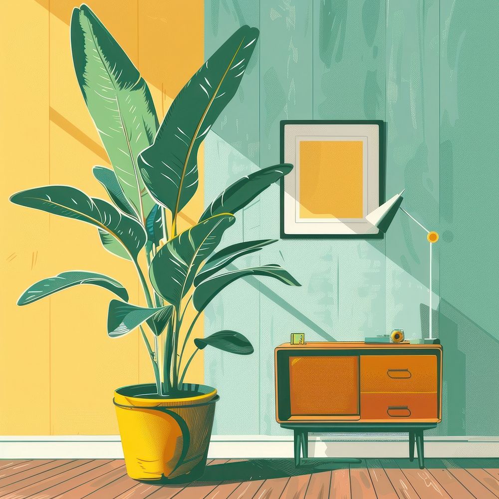 Vector illustrated of a indoor plant furniture indoors vase.