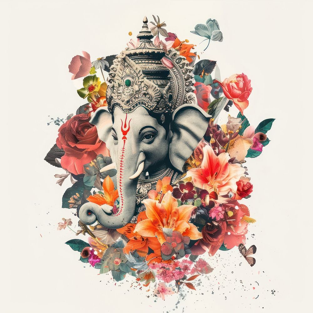 Flower Collage Ganesha flower painting collage.