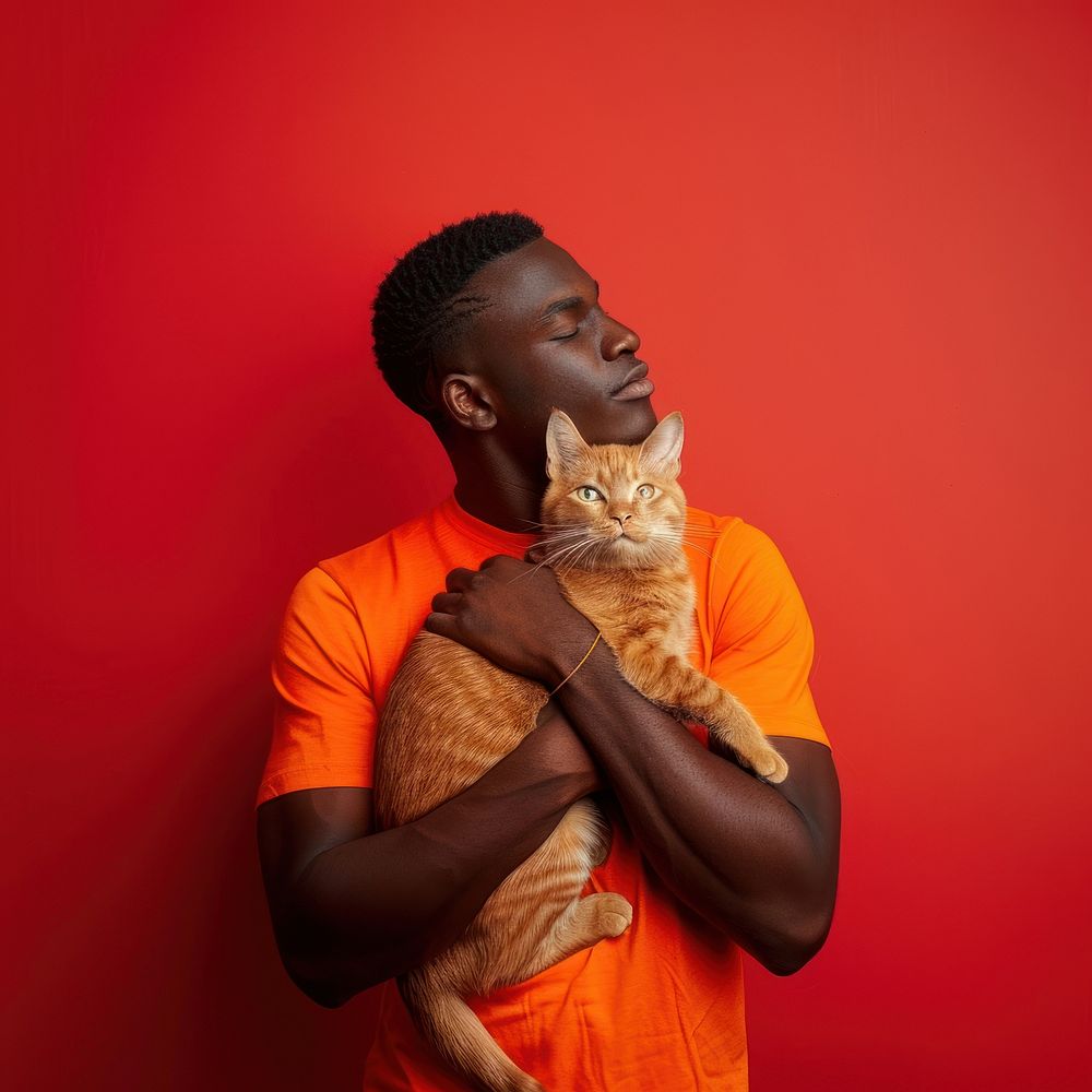 Man hugging pet photo photography surprised.