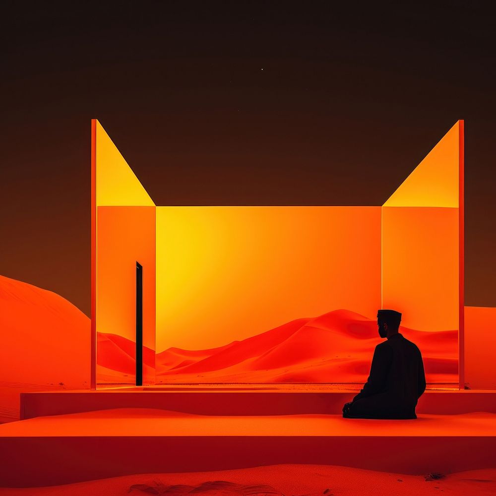 Photo of a ramadhan desert architecture silhouette.