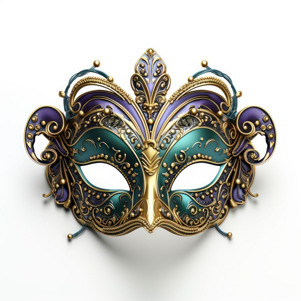 Mardi gras mask carnival jewelry white background.