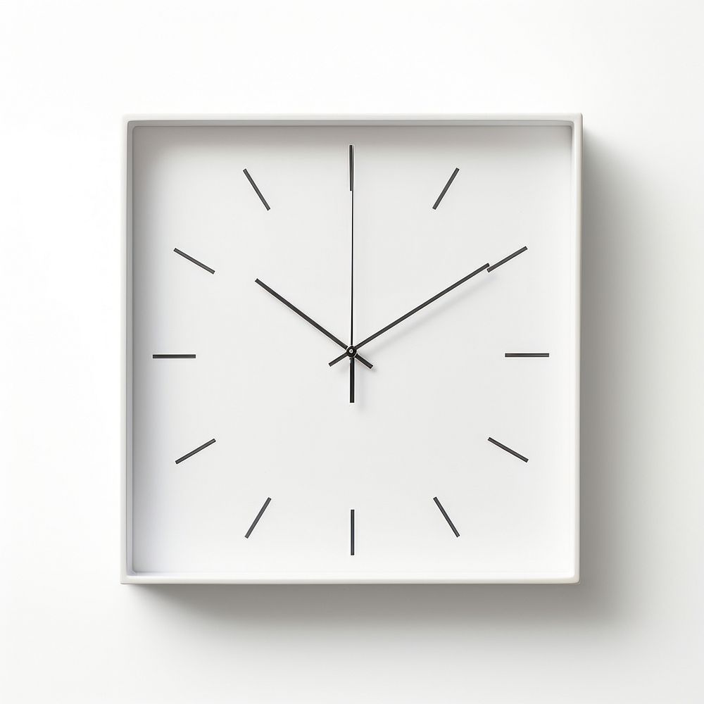 Clock square shape white white background furniture.