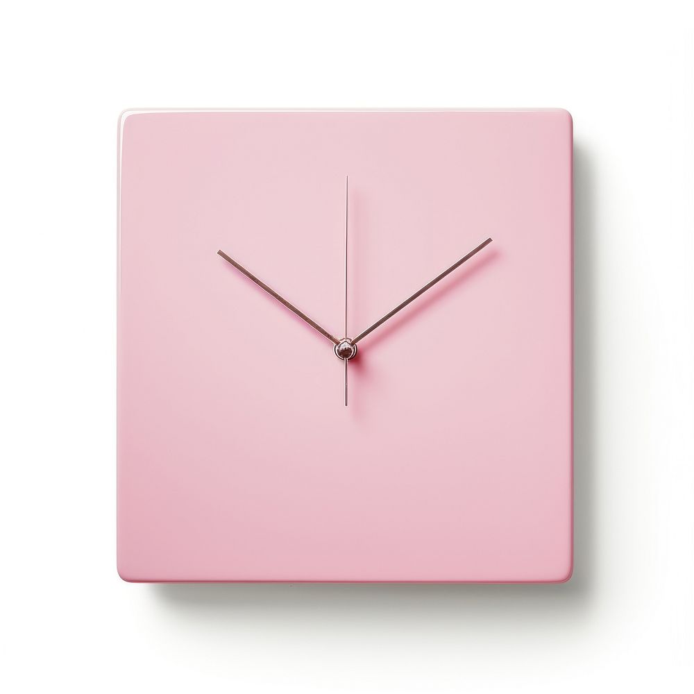 Pink clock square shape white background simplicity furniture.