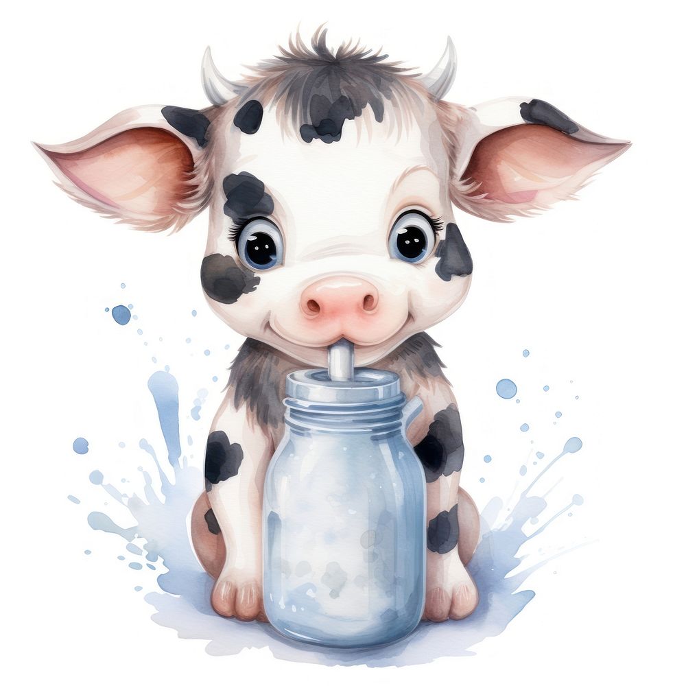 Cow hugging milk bottle animal cartoon mammal.