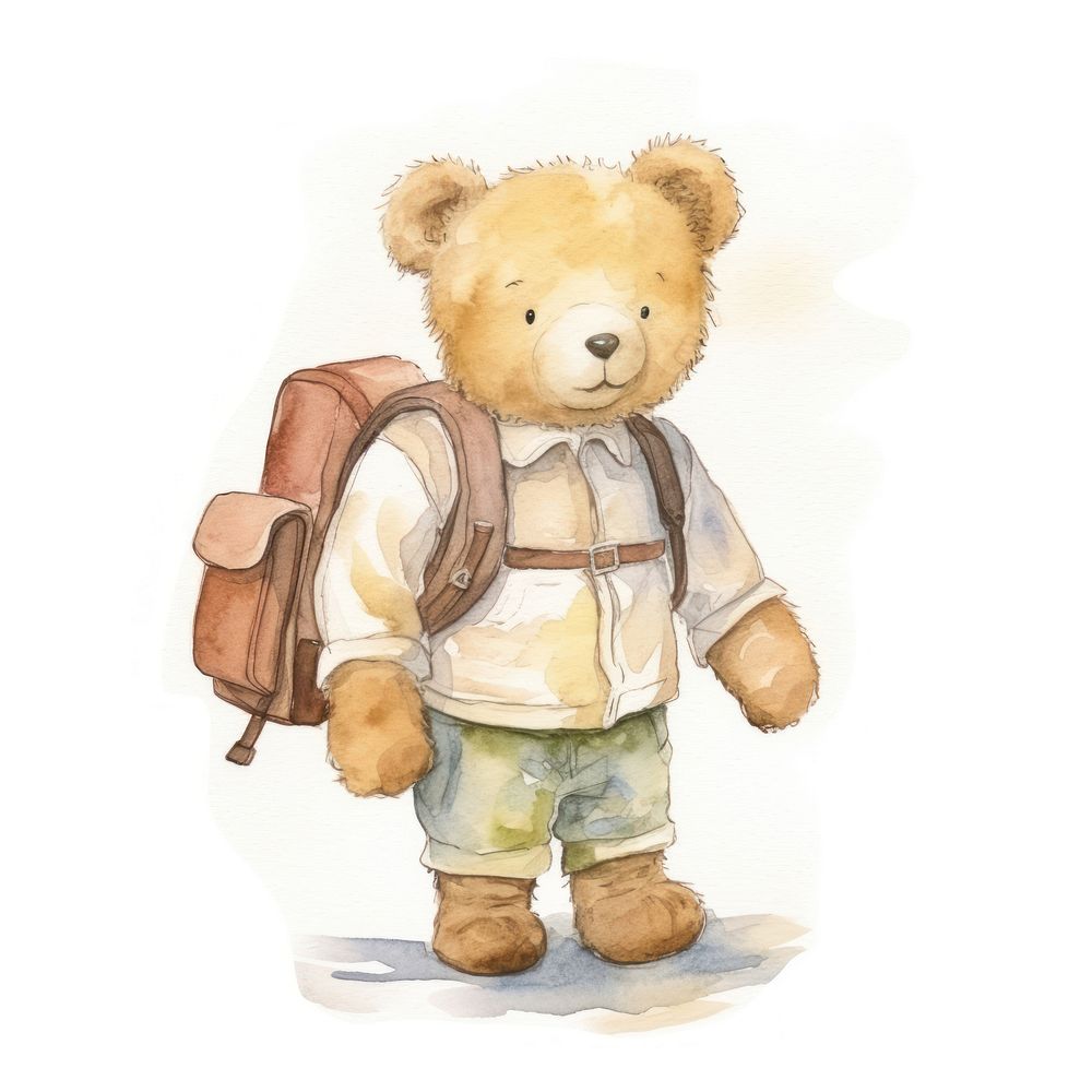 Teddy bear backpack toy white background.
