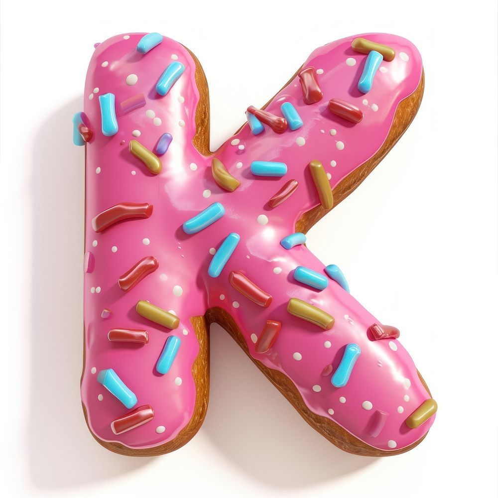 Donut in Alphabet Shaped of K sprinkles dessert donut.