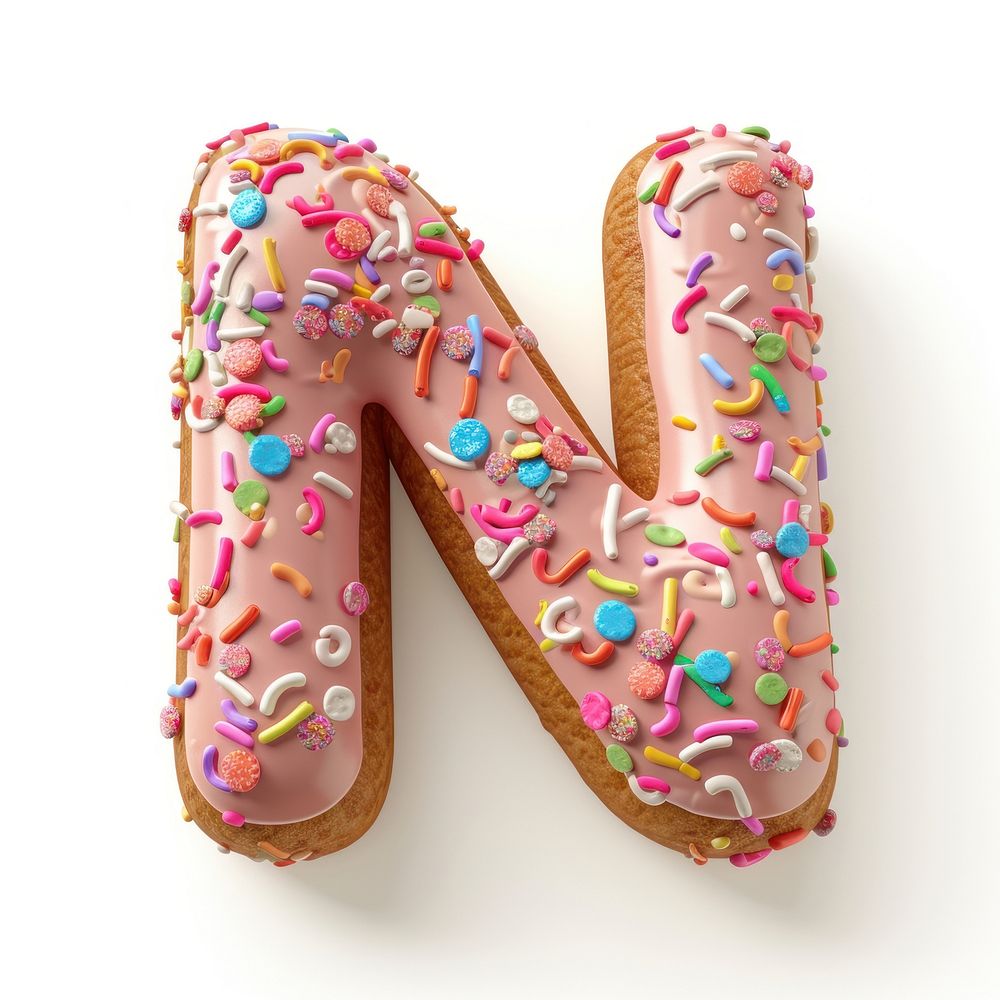 Donut in Alphabet Shaped of N confectionery sprinkles dessert.