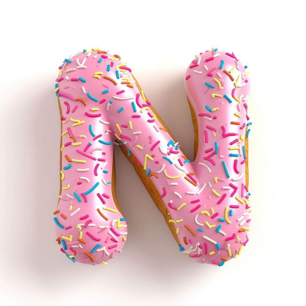 Donut in Alphabet Shaped of N sprinkles dessert food.