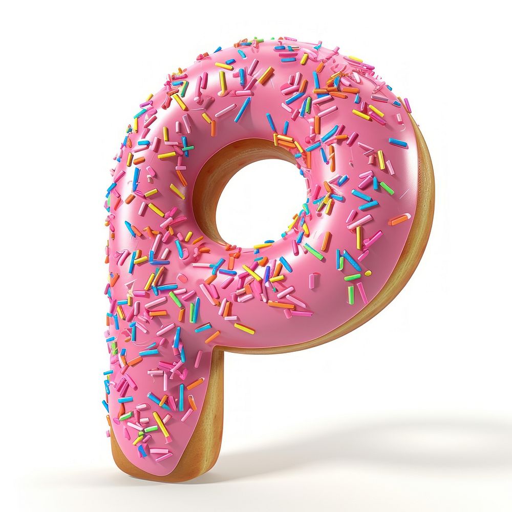Donut in Alphabet Shaped of P donut sprinkles dessert.