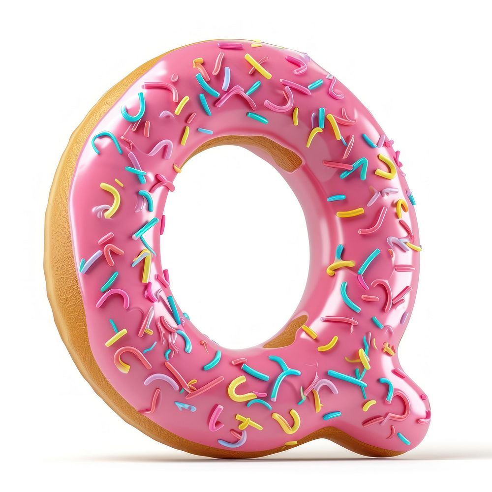 Donut in Alphabet Shaped of Q donut sprinkles dessert.