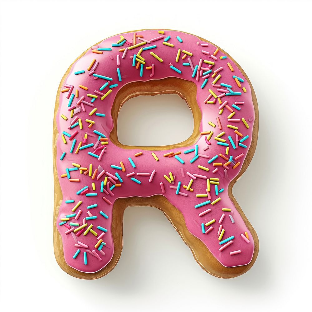 Donut in Alphabet Shaped of R donut sprinkles dessert.