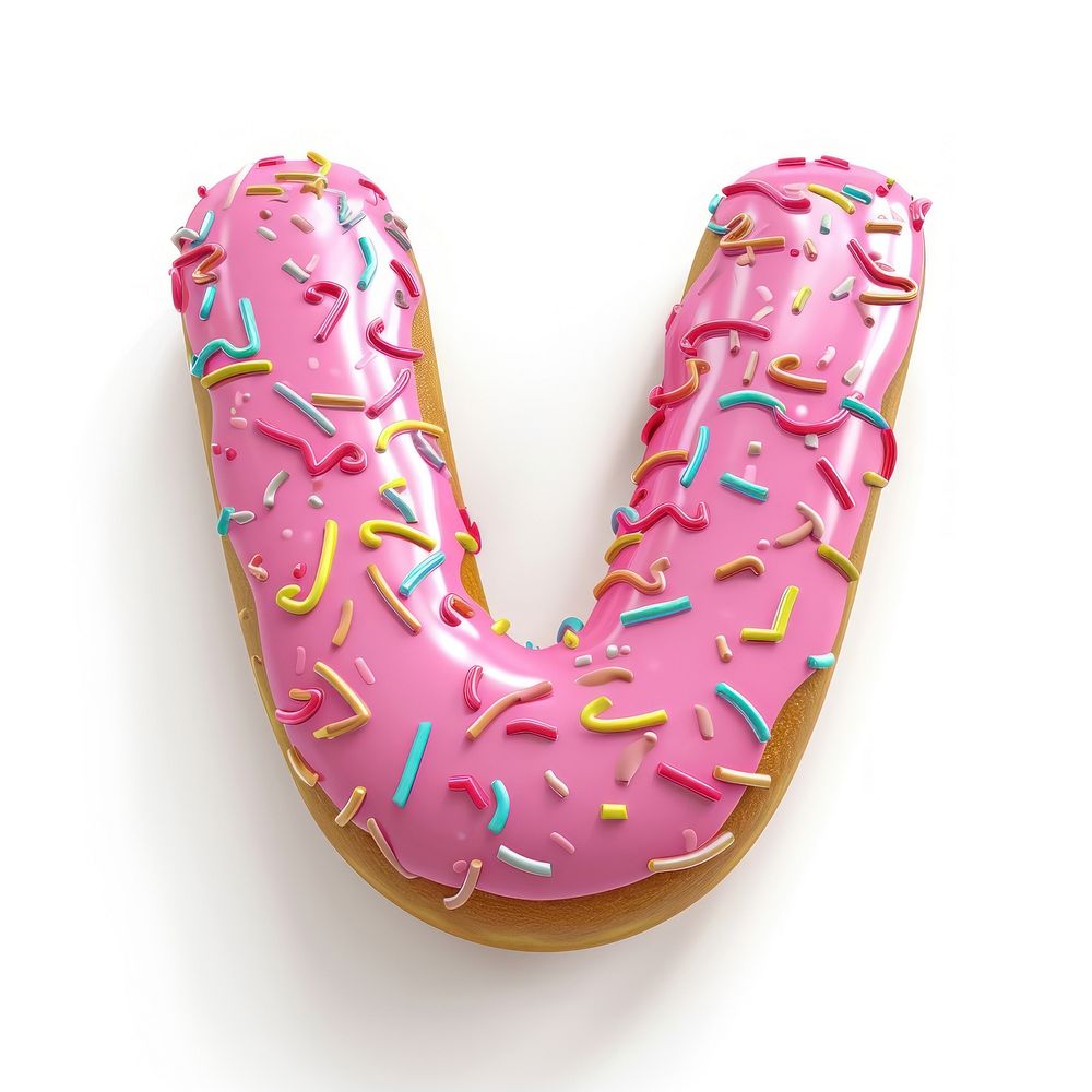 Donut in Alphabet Shaped of V donut sprinkles dessert.