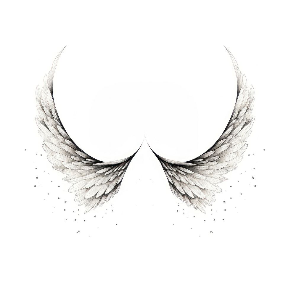 Celestial wings drawing sketch white background.