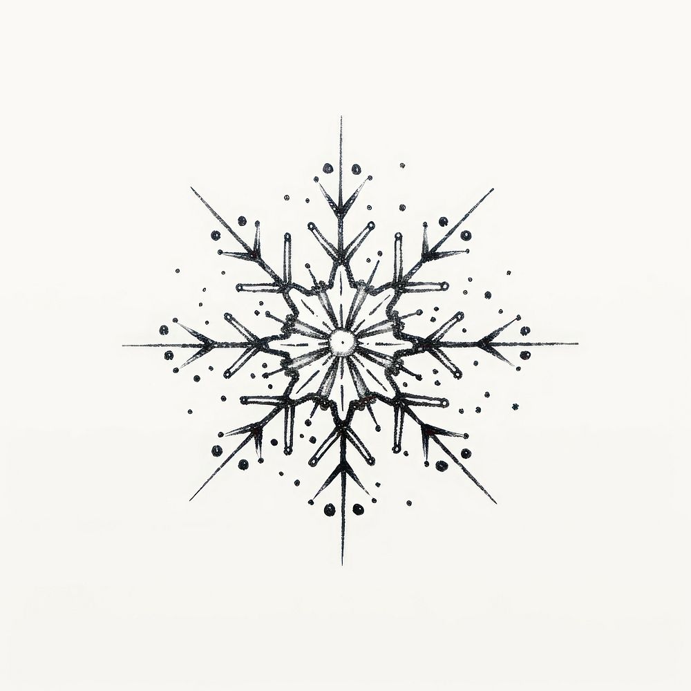Vintage snowflake drawing white line.