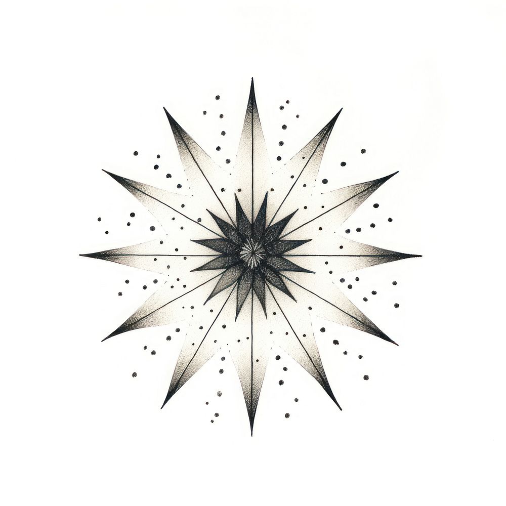 Mystic snowflake drawing line white background.