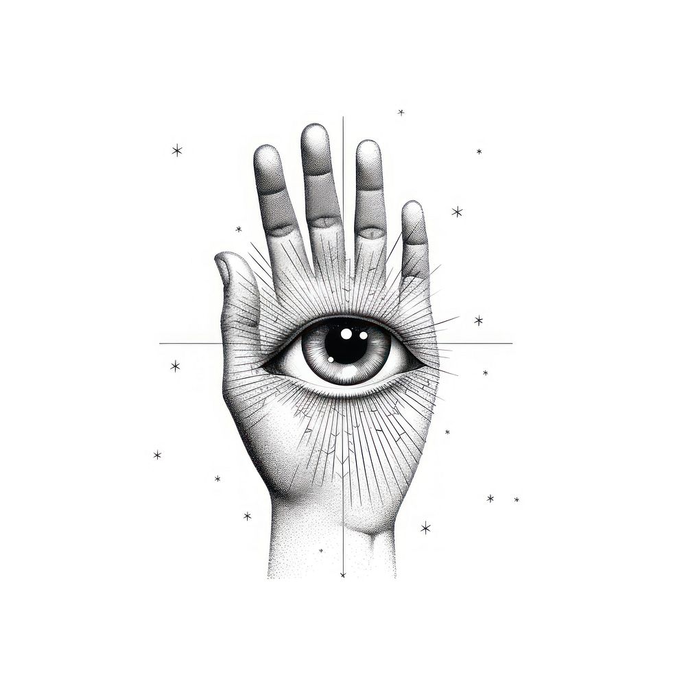 Eye and hand drawing sketch line.