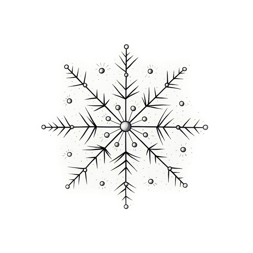 Snowflake line art drawing white white background.