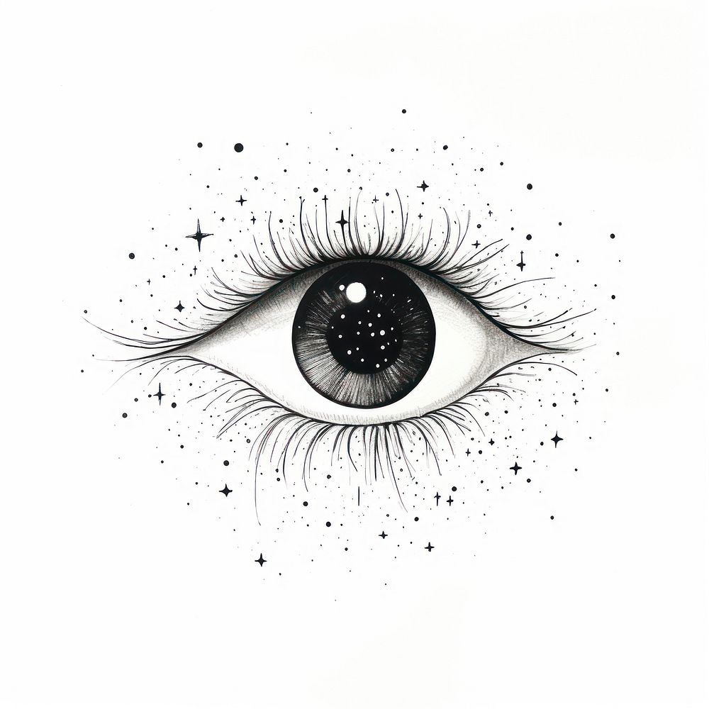 Celestial eye logo drawing sketch white background.