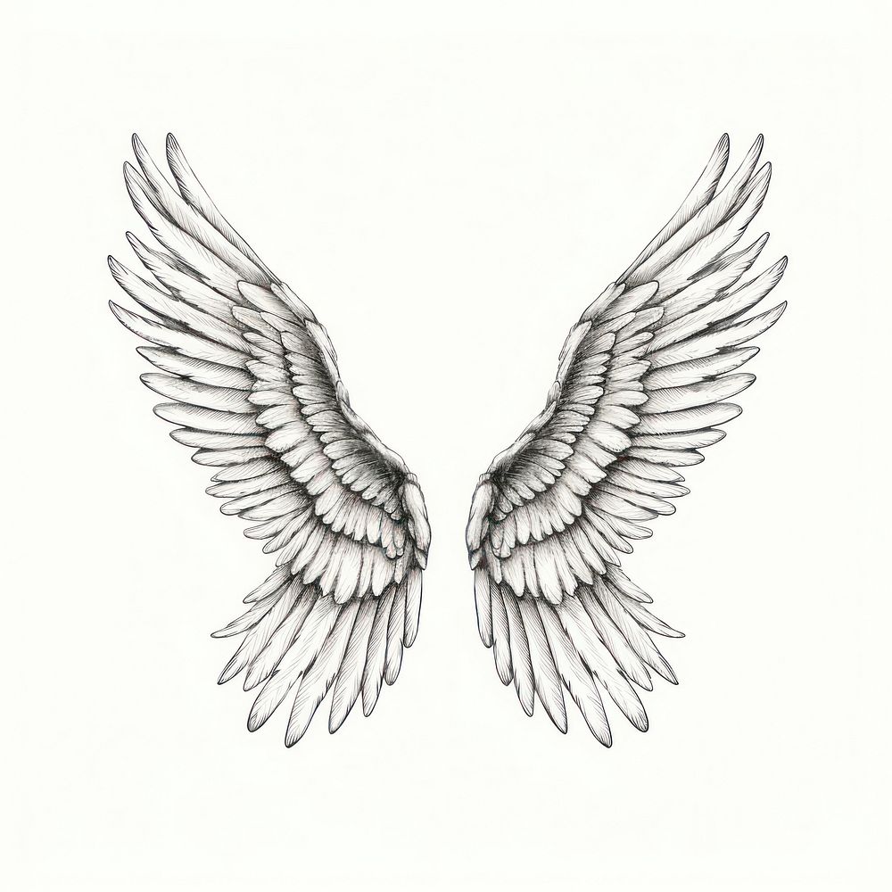 Angel wings drawing sketch line.