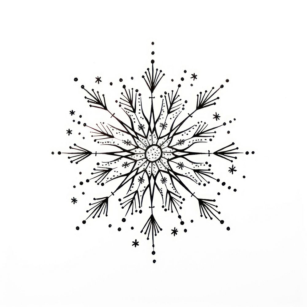 Snowflake line art drawing sketch white.