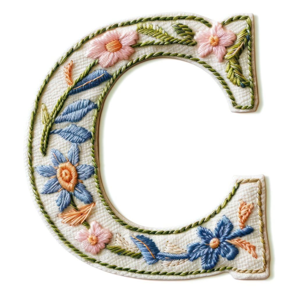 Alphabet C embroidery pattern white background.