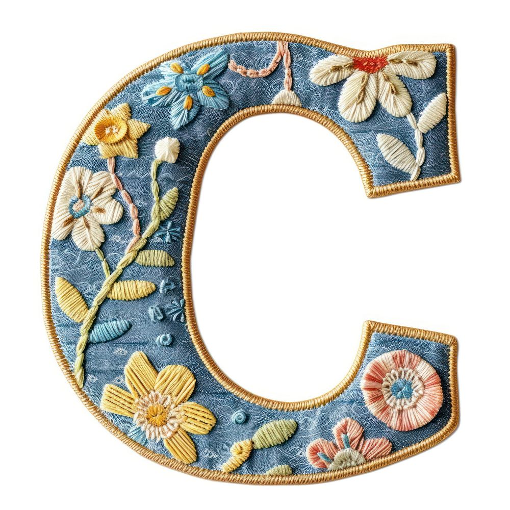 Alphabet C embroidery pattern white background.