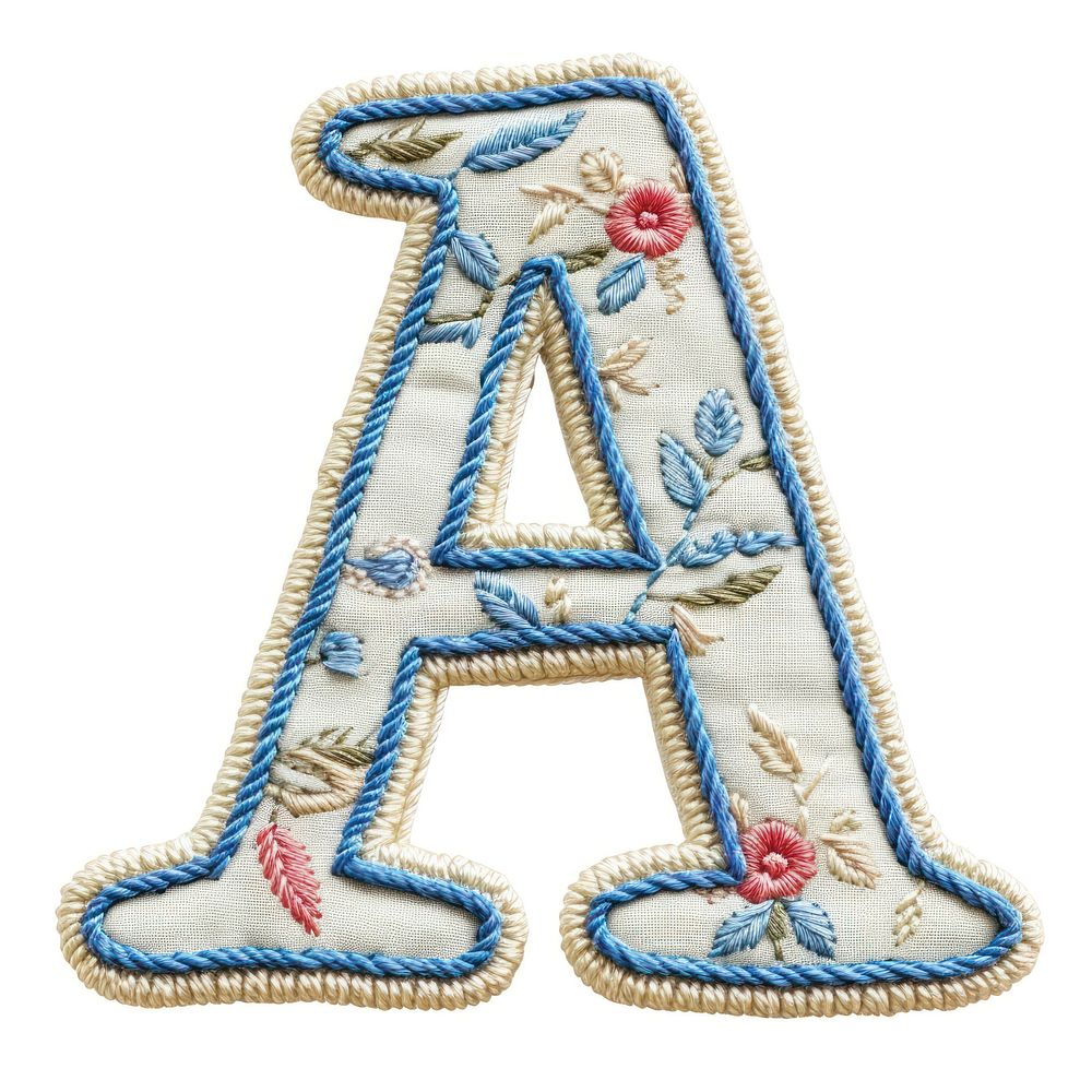 Alphabet a embroidery pattern white background.