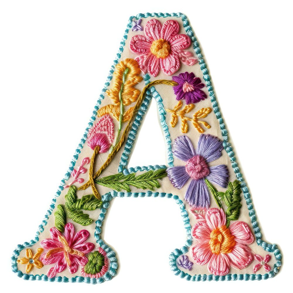 Alphabet A embroidery pattern flower.