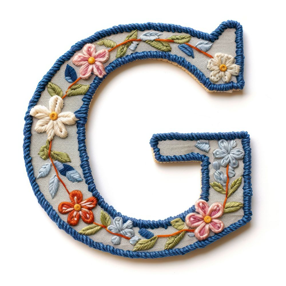 Alphabet g embroidery pattern white background.