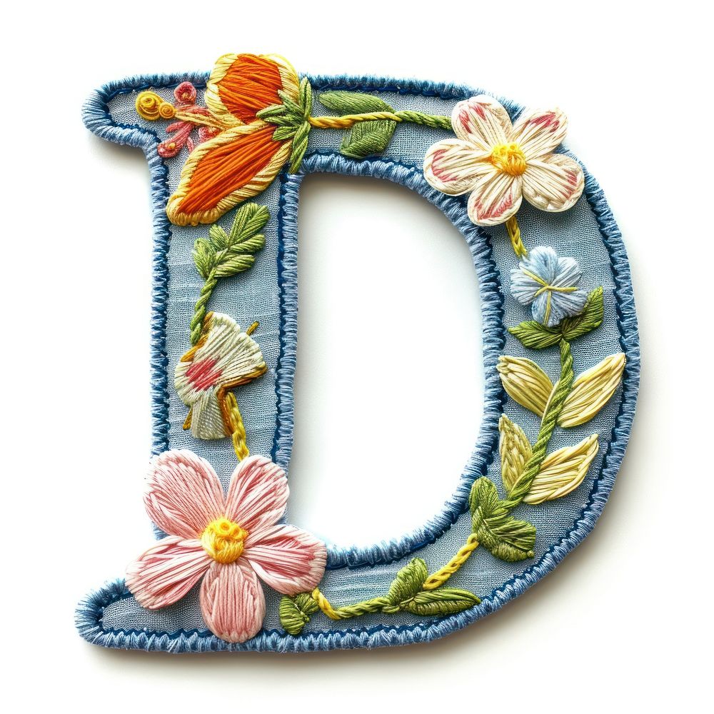Alphabet D embroidery pattern white background.