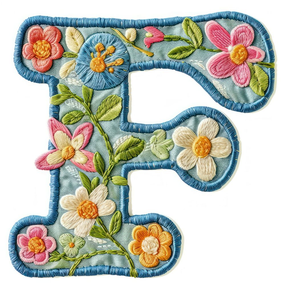 Alphabet F embroidery pattern white background.