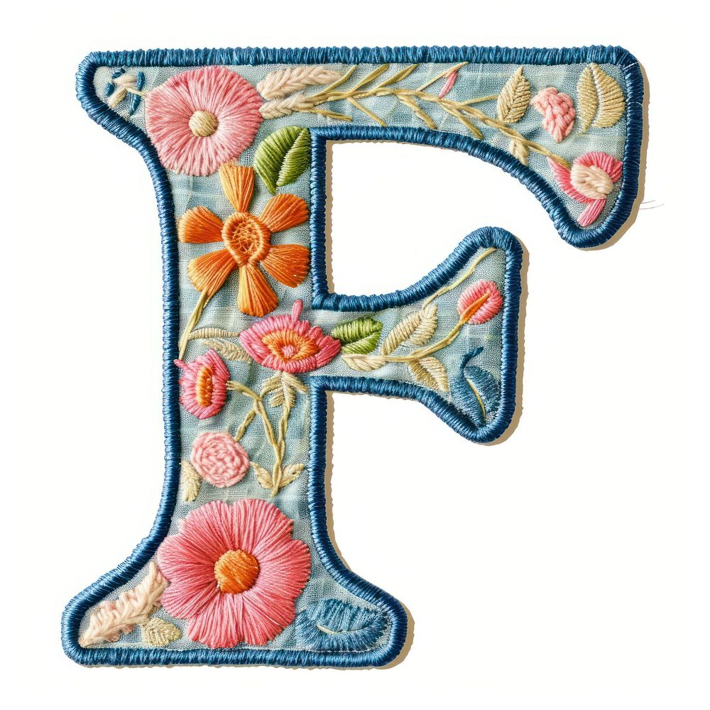 Alphabet F embroidery pattern text.