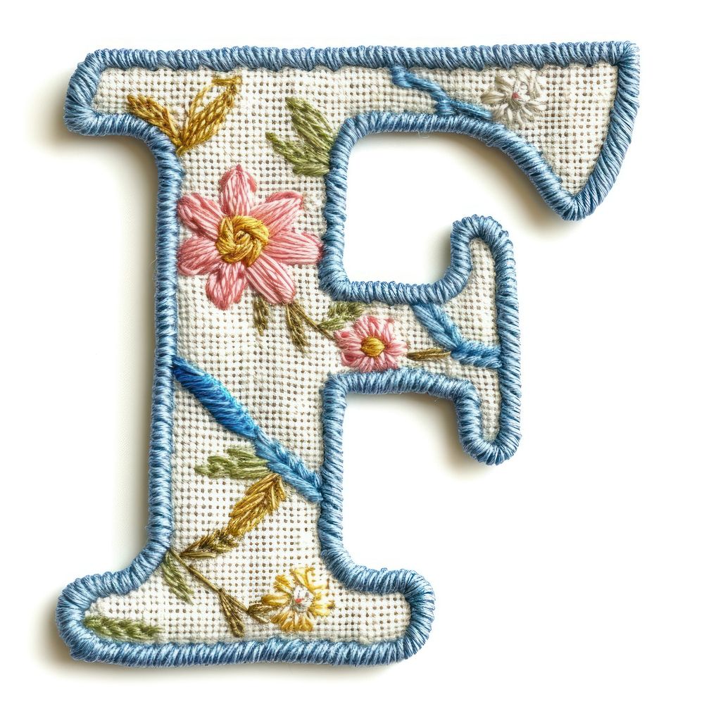 Alphabet F embroidery pattern white background.