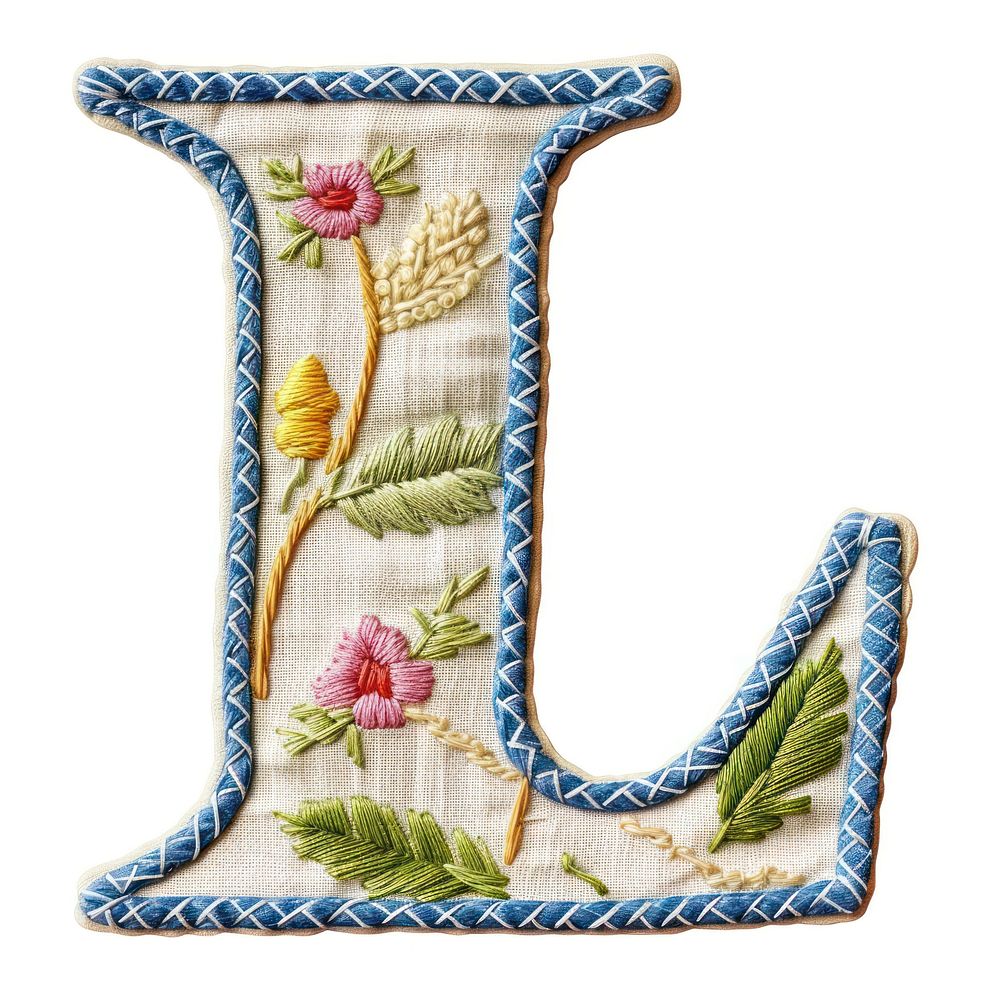 Alphabet L embroidery pattern white background.