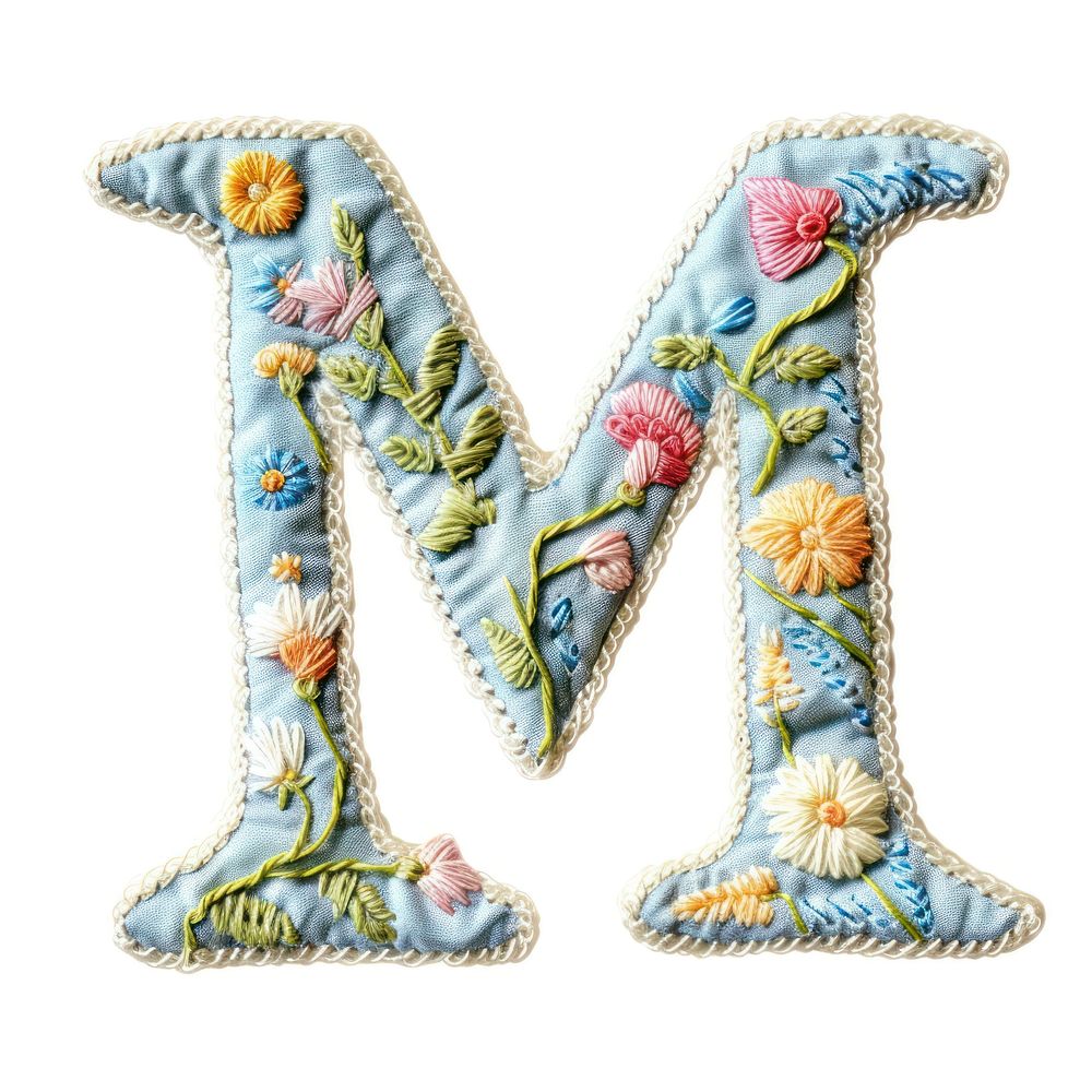 Alphabet M embroidery pattern letter.