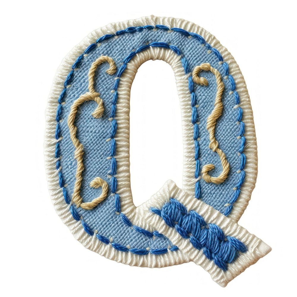 Alphabet Q embroidery pattern white background.
