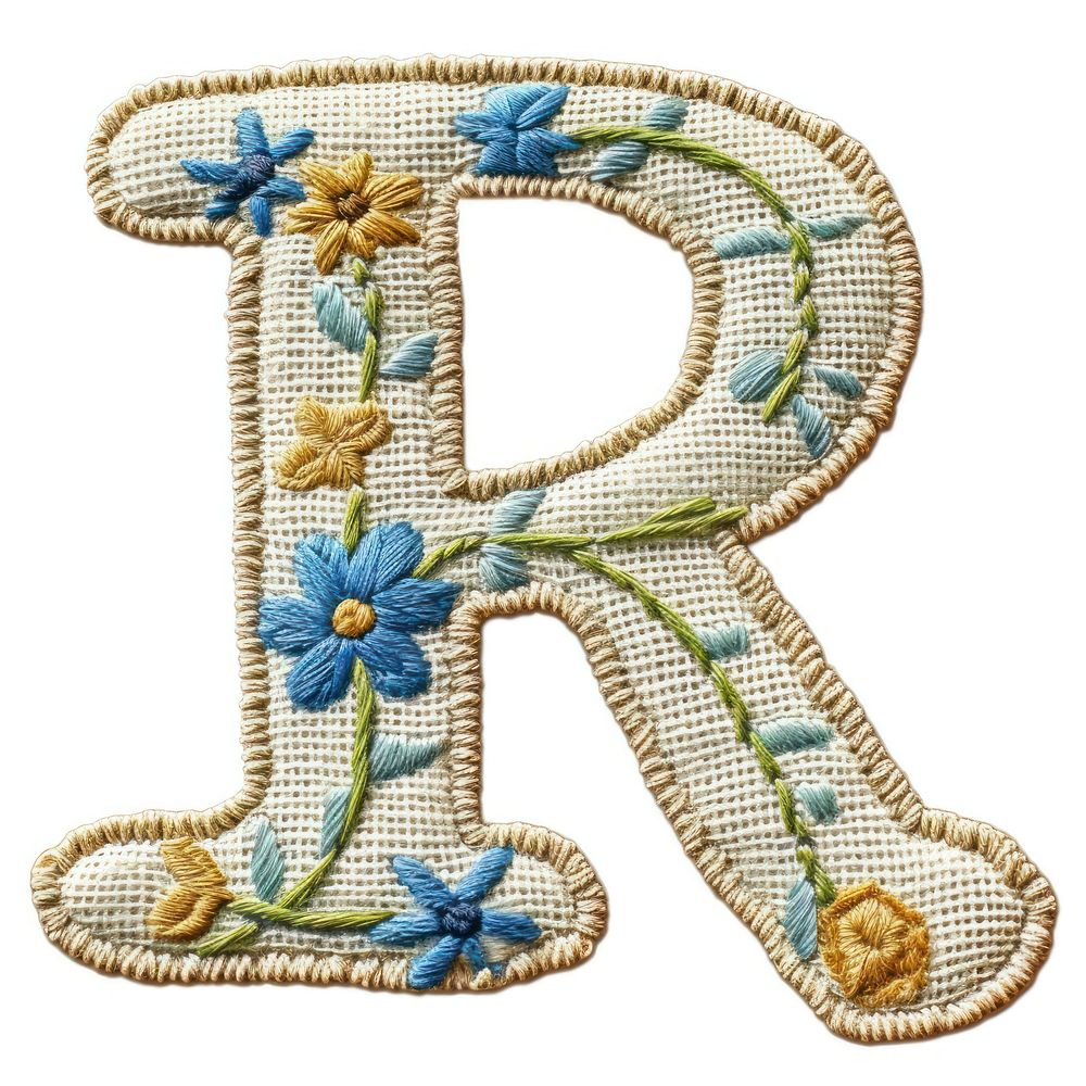 Alphabet R embroidery pattern text.