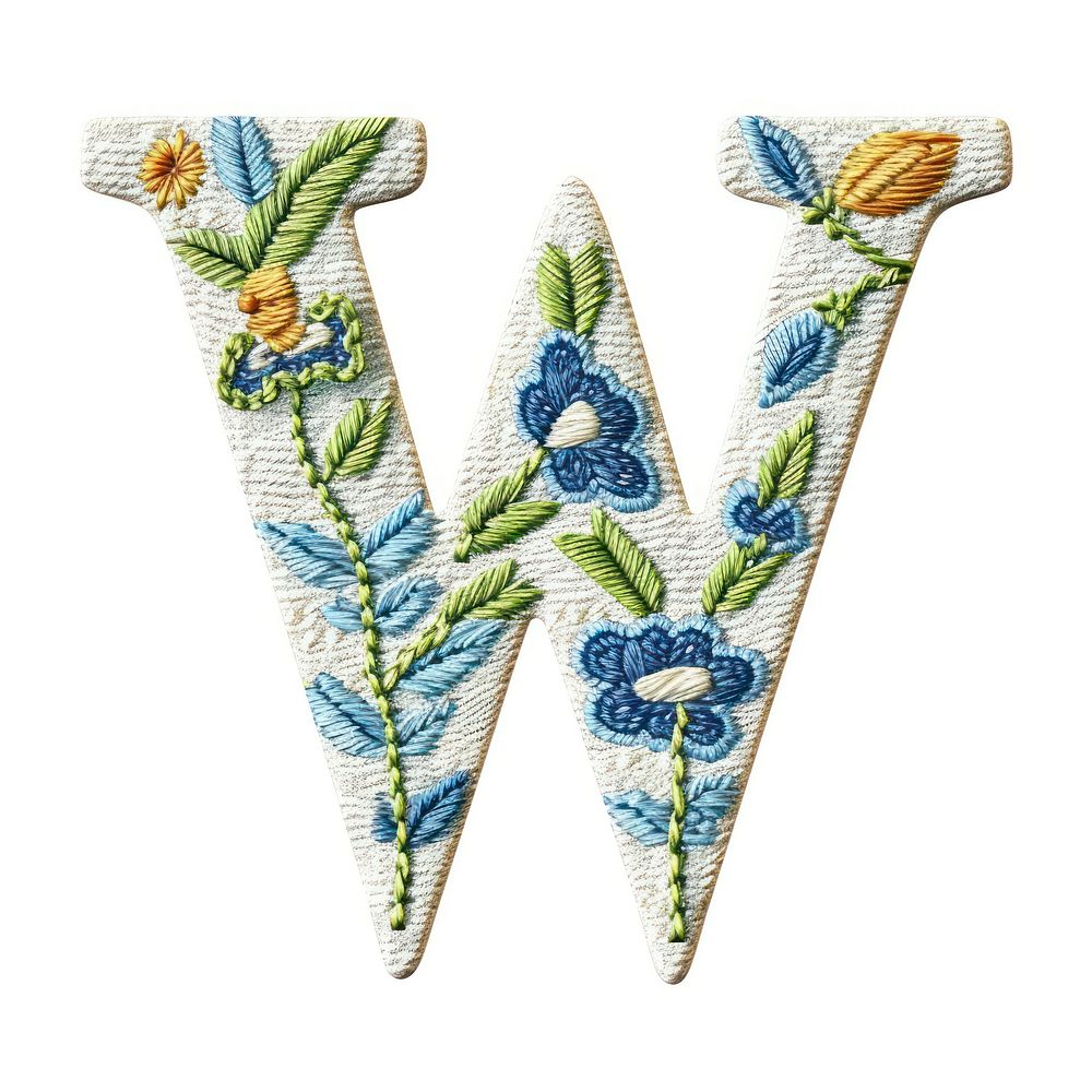 Alphabet W embroidery pattern white background.