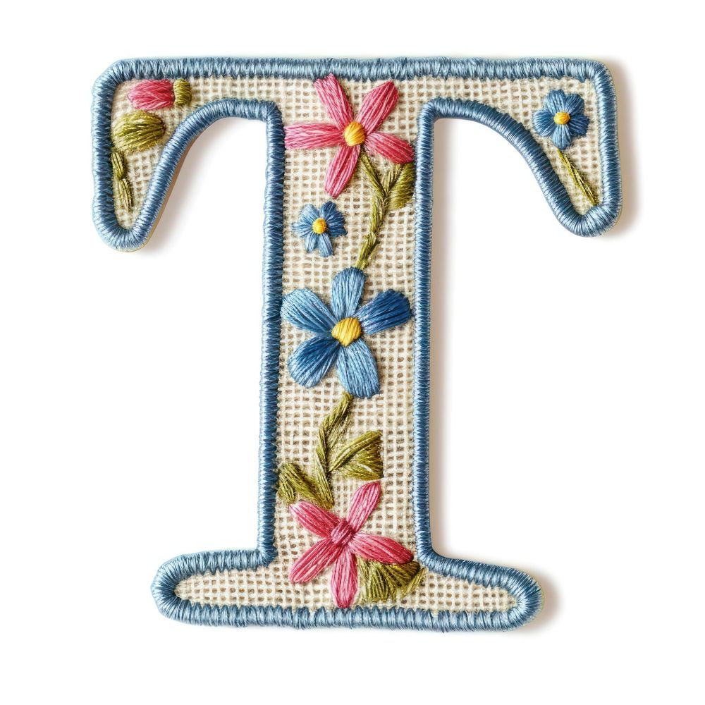 Alphabet T embroidery pattern text.