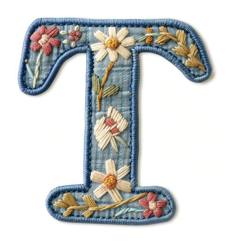 Alphabet T embroidery pattern art.