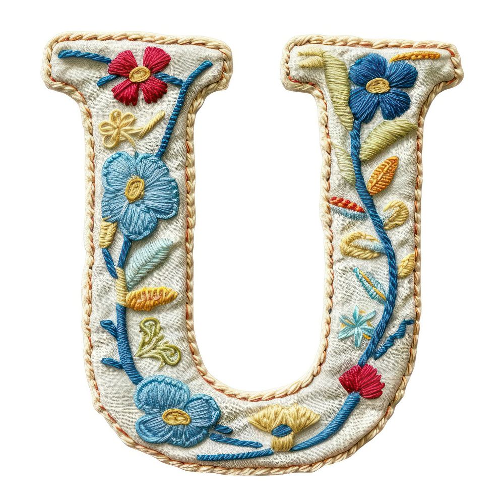 Alphabet U embroidery pattern text.