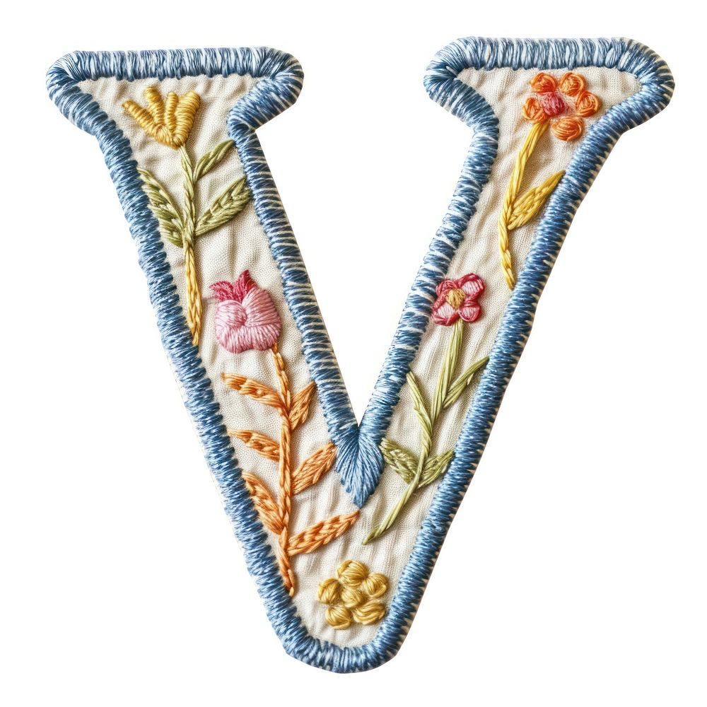 Alphabet V embroidery pattern white background.